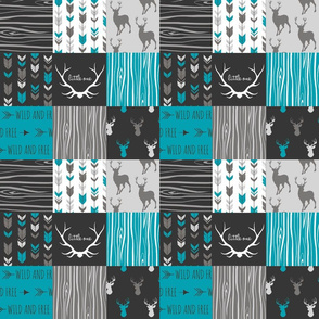 3” patchwork deer - teal , grey and black