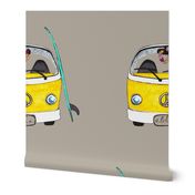 Beach Bus Yellow on Grey