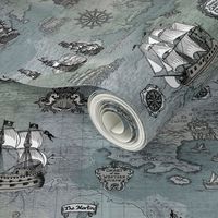 Pirate Ships Map Grey Smallest