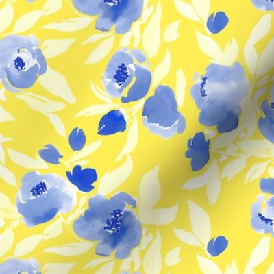 Watercolor Floral Blue Yellow