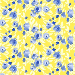 Watercolor Floral Blue Yellow