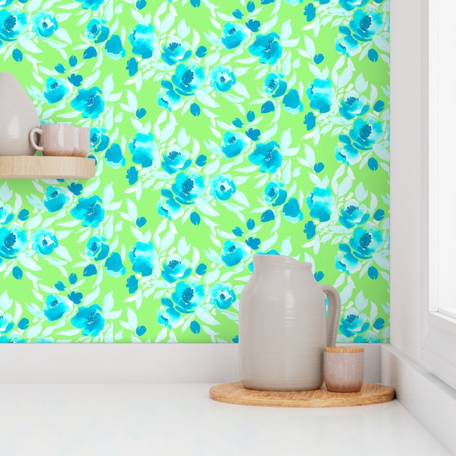 Watercolor Floral Turquoise Lime