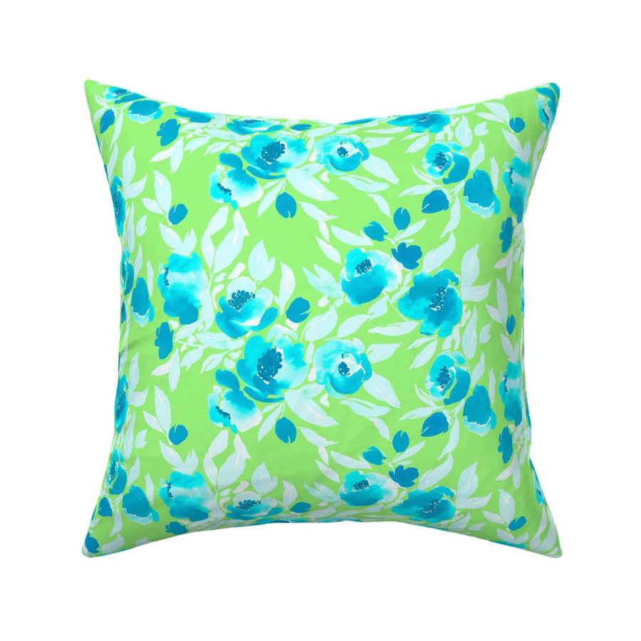 Watercolor Floral Turquoise Lime