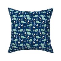 nautical whales // mint and navy blue whale sailboat anchors fabric anchor design cute baby nursery andrea lauren fabric