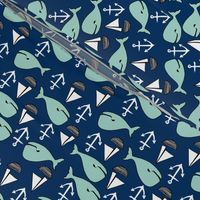 nautical whales // mint and navy blue whale sailboat anchors fabric anchor design cute baby nursery andrea lauren fabric