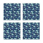 nautical whales // mint and navy blue whale sailboat anchors fabric anchor design cute baby nursery andrea lauren fabric