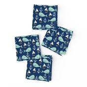 nautical whales // mint and navy blue whale sailboat anchors fabric anchor design cute baby nursery andrea lauren fabric