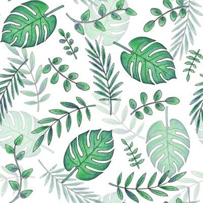 Leafy pattern emerald green on white