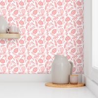 Leafy pattern pastel salmon pink on white