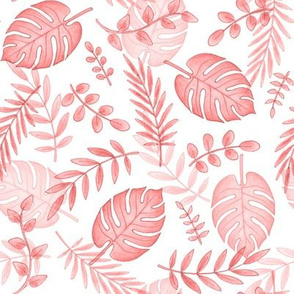 Leafy pattern pastel salmon pink on white