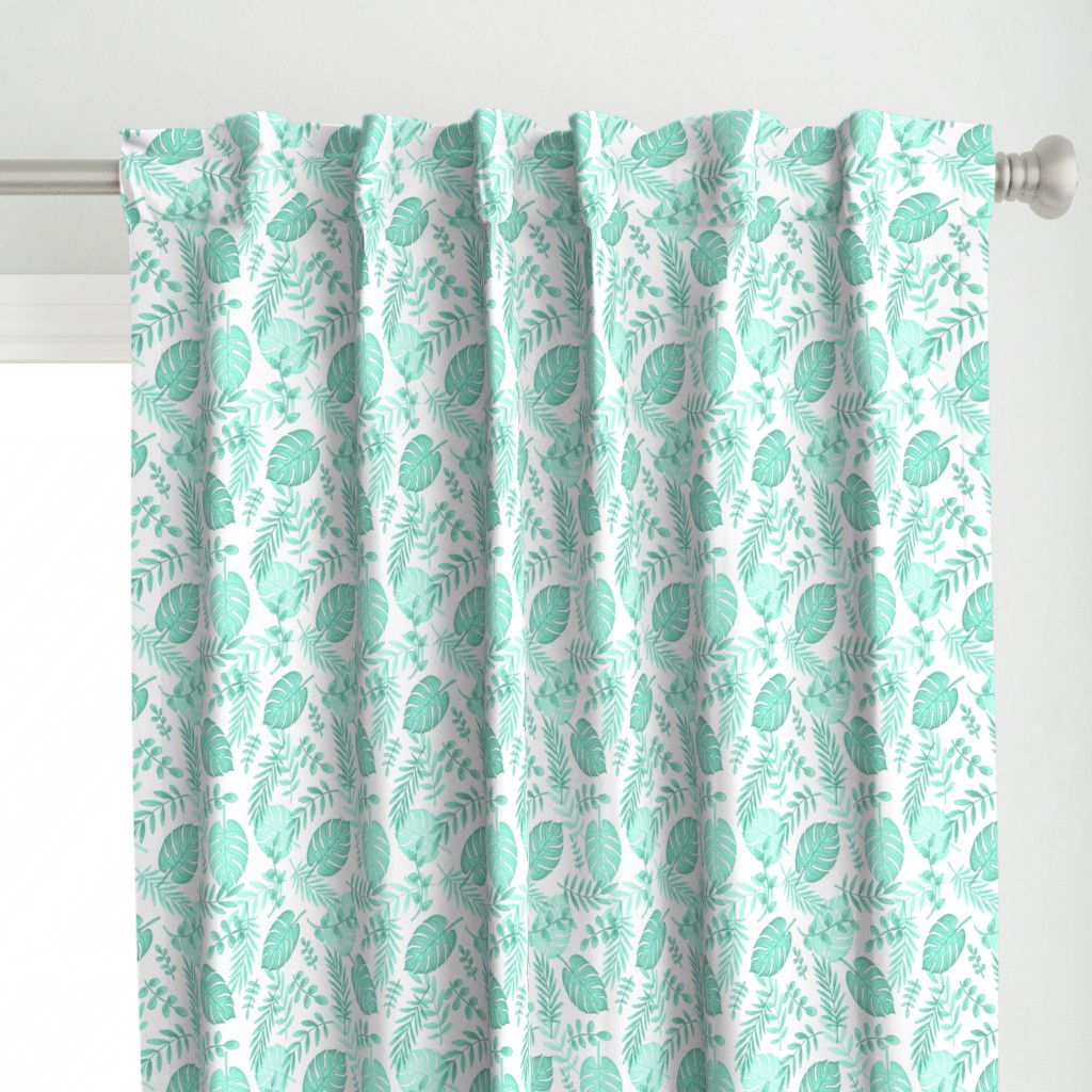 Leafy pattern pastel aqua on white