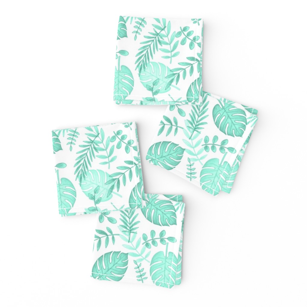 Leafy pattern pastel aqua on white