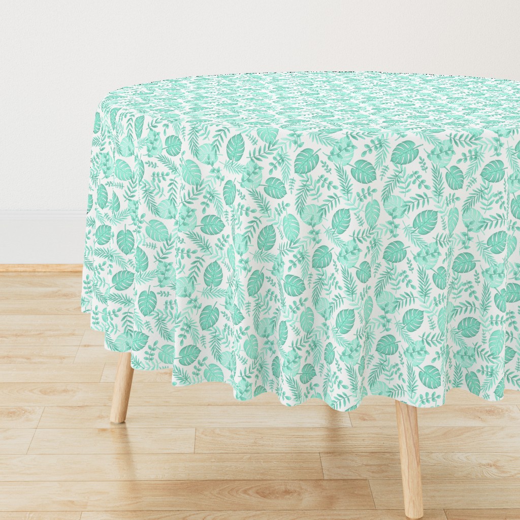 Leafy pattern pastel aqua on white