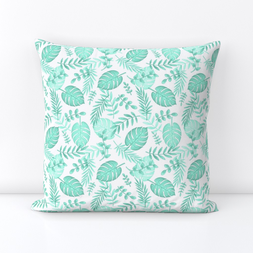 Leafy pattern pastel aqua on white