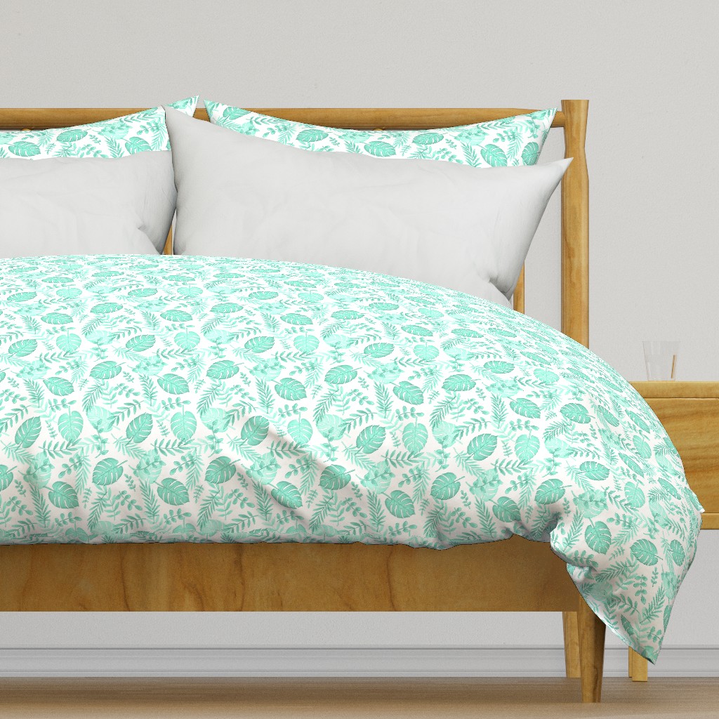 Leafy pattern pastel aqua on white