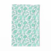 Leafy pattern pastel aqua on white