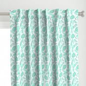 Leafy pattern pastel aqua on white