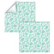 Leafy pattern pastel aqua on white