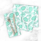 Leafy pattern pastel aqua on white