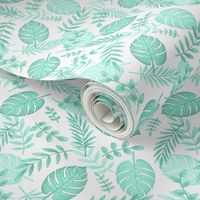 Leafy pattern pastel aqua on white