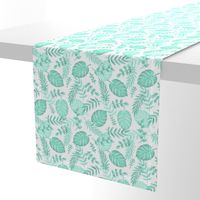 Leafy pattern pastel aqua on white