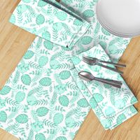 Leafy pattern pastel aqua on white