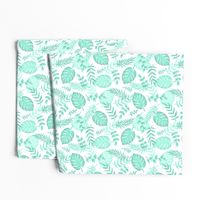 Leafy pattern pastel aqua on white