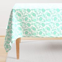 Leafy pattern pastel aqua on white