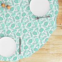 Leafy pattern pastel aqua on white