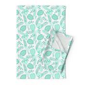 Leafy pattern pastel aqua on white