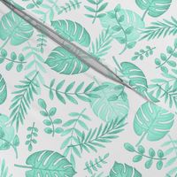 Leafy pattern pastel aqua on white