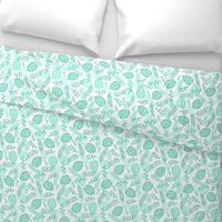 Leafy pattern pastel aqua on white