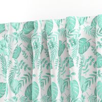 Leafy pattern pastel aqua on white