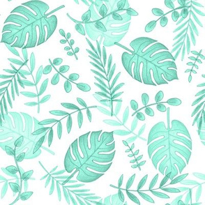 Leafy pattern pastel aqua on white