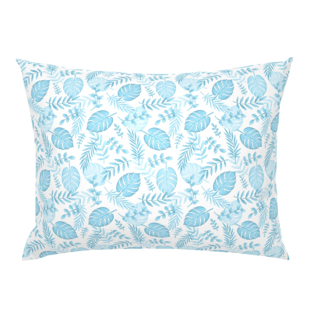 Leafy pattern pastel light blue on white