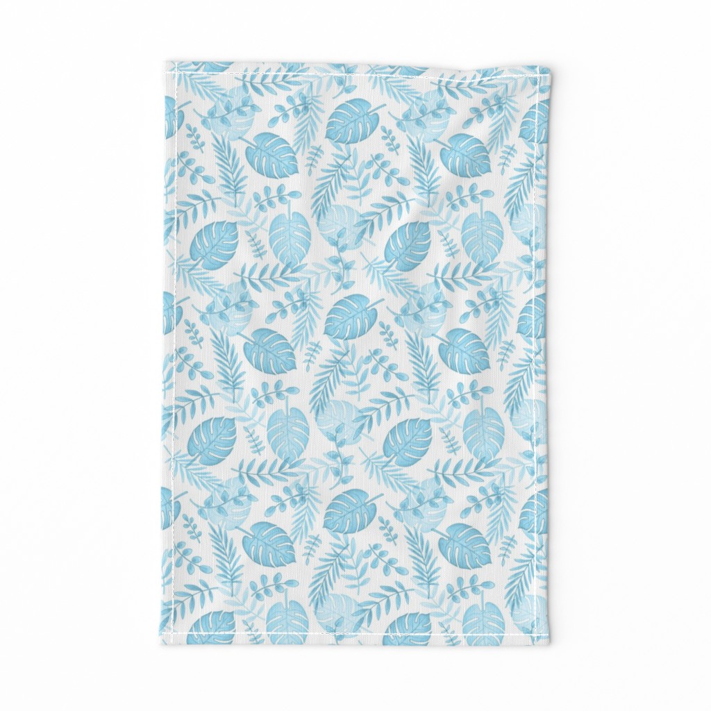 Leafy pattern pastel light blue on white