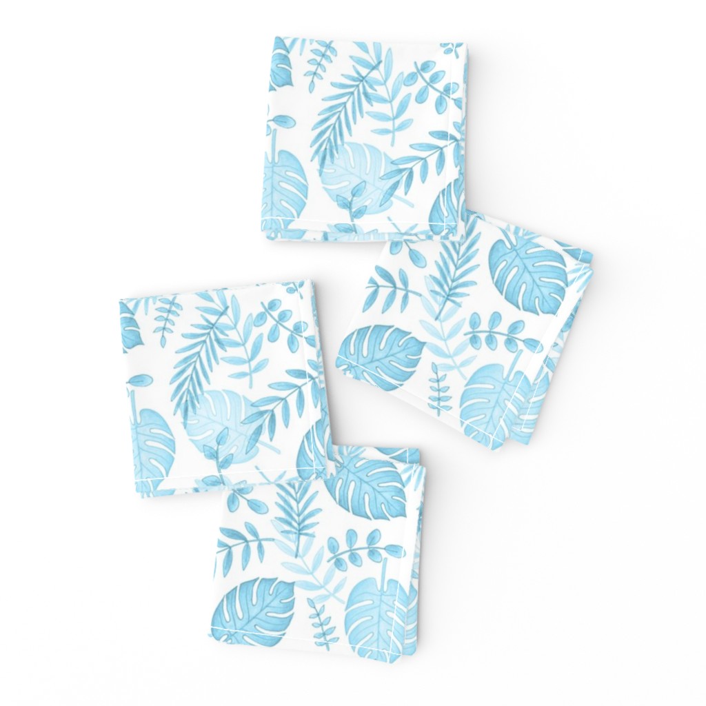 Leafy pattern pastel light blue on white