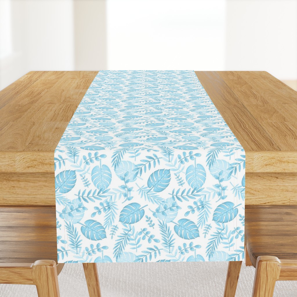 Leafy pattern pastel light blue on white