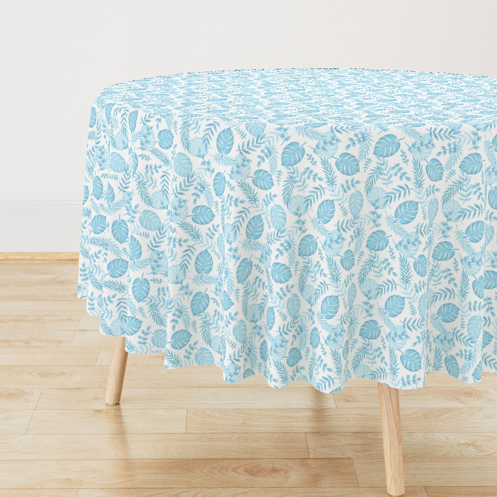 Leafy pattern pastel light blue on white