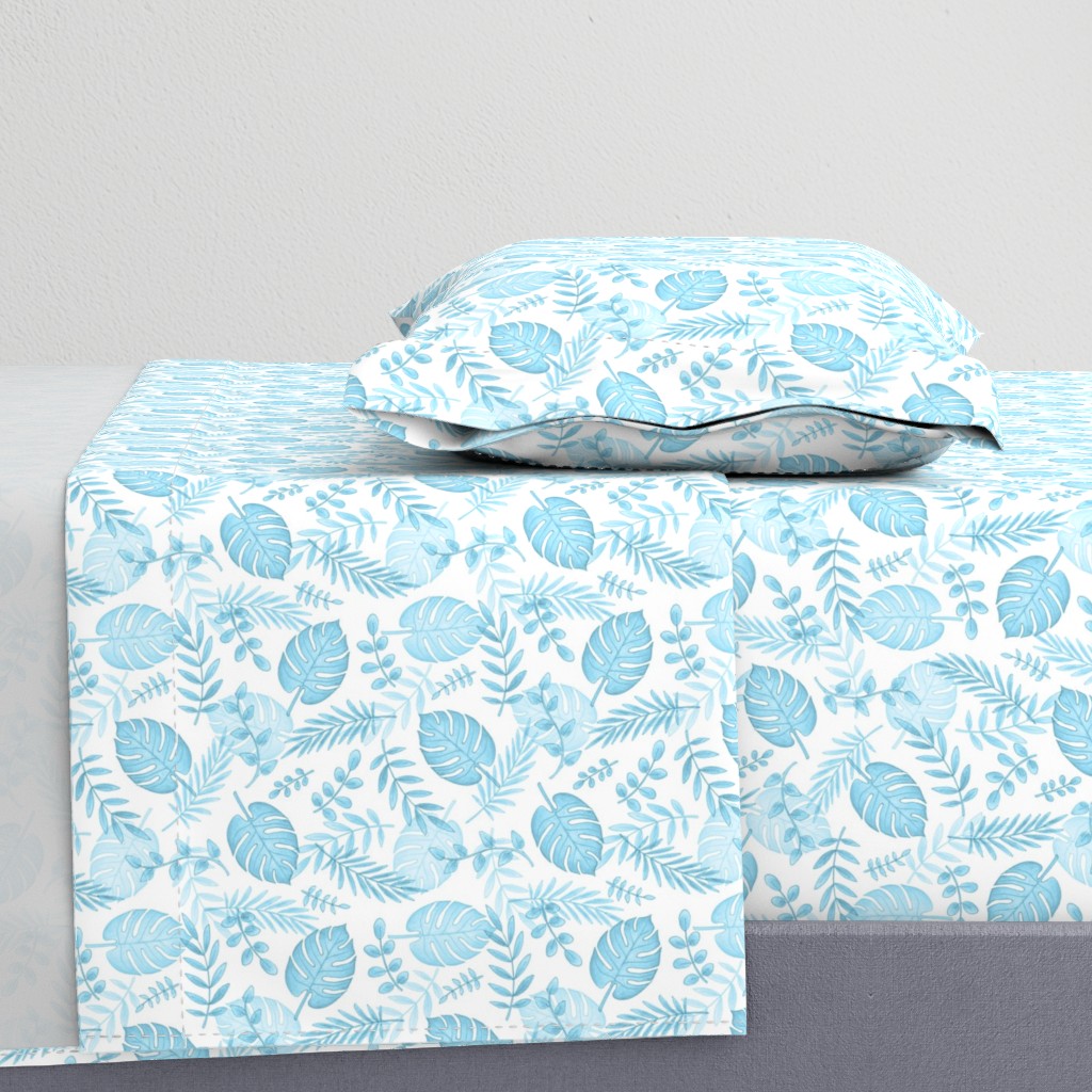 Leafy pattern pastel light blue on white