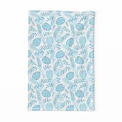 Leafy pattern pastel light blue on white