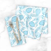 Leafy pattern pastel light blue on white