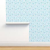 Leafy pattern pastel light blue on white