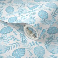 Leafy pattern pastel light blue on white