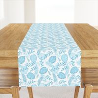 Leafy pattern pastel light blue on white