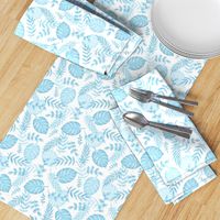 Leafy pattern pastel light blue on white