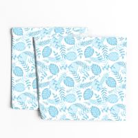 Leafy pattern pastel light blue on white