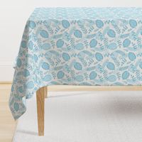 Leafy pattern pastel light blue on white