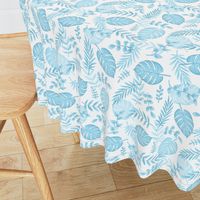 Leafy pattern pastel light blue on white