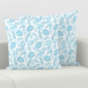 Leafy pattern pastel light blue on white